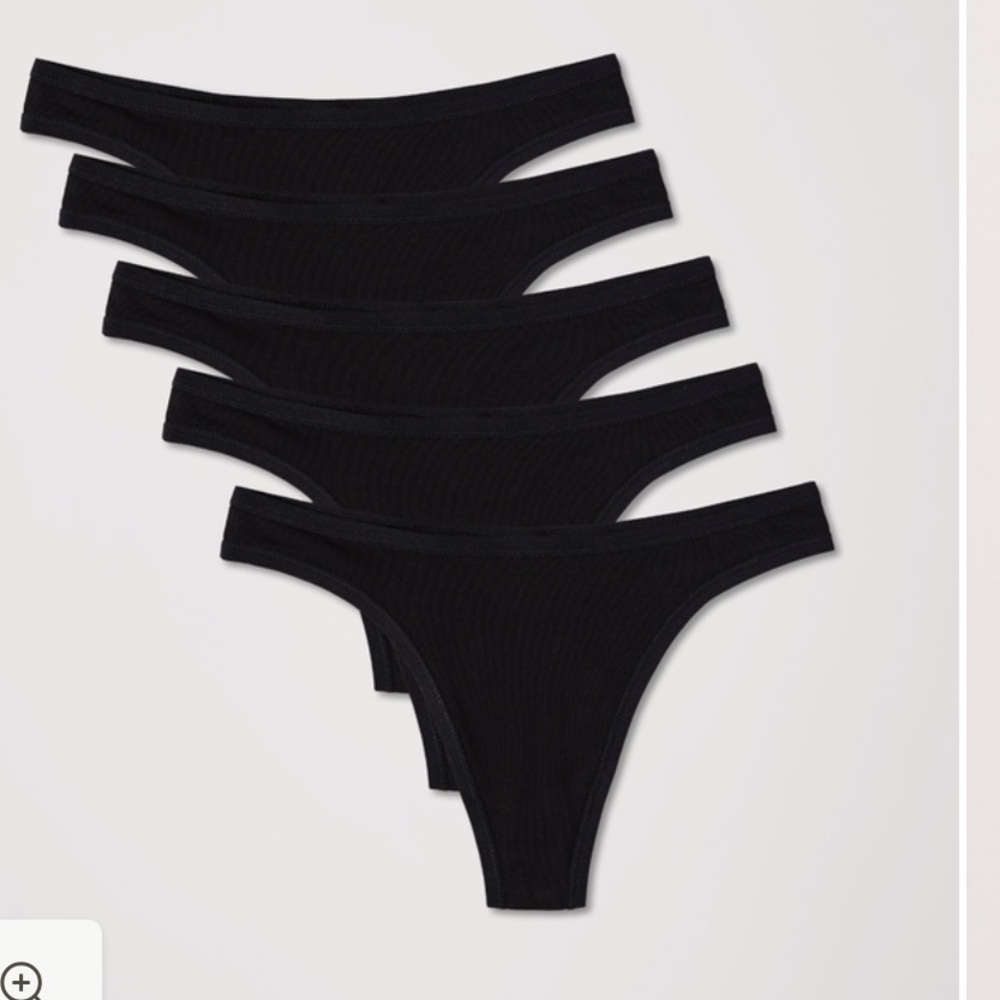 Quince Organic Cotton Thong Black 6 Pack Sz S Black NEW